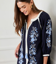 Load image into Gallery viewer, Karen Kane Blouson Sleeve Embroidered Peasant Dress, Navy

