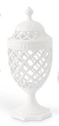 White Ceramic Filigree Lidded Urn