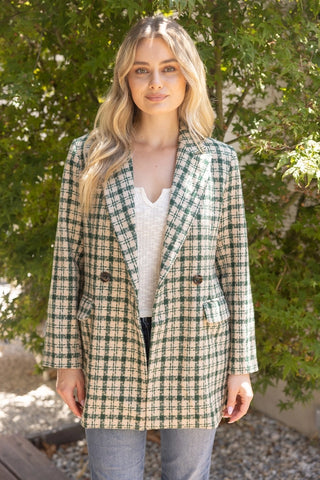 Double Breasted Plaid Blazer in Green