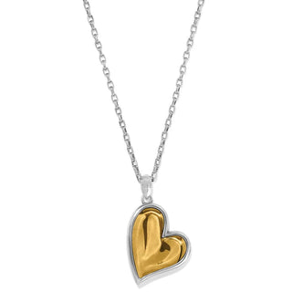 Gold heart-shaped pendant on a silver chain against a white background. Brighton Cascade Heart Reversible Necklace