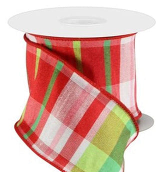 Red, Green, & White Plaid Wired Ribbon 2.5" SOLD BY THE FOOT