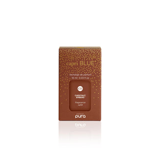 Capri Blue pura chestnut embers refill packaging on a white background