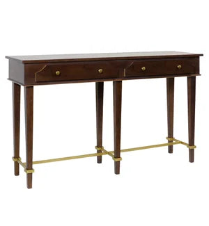 Dark Caramel & Gold Two Drawer Console Table