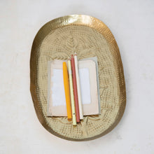 Load image into Gallery viewer, Decorative Debossed Metal Tray in Antique Gold Finish
