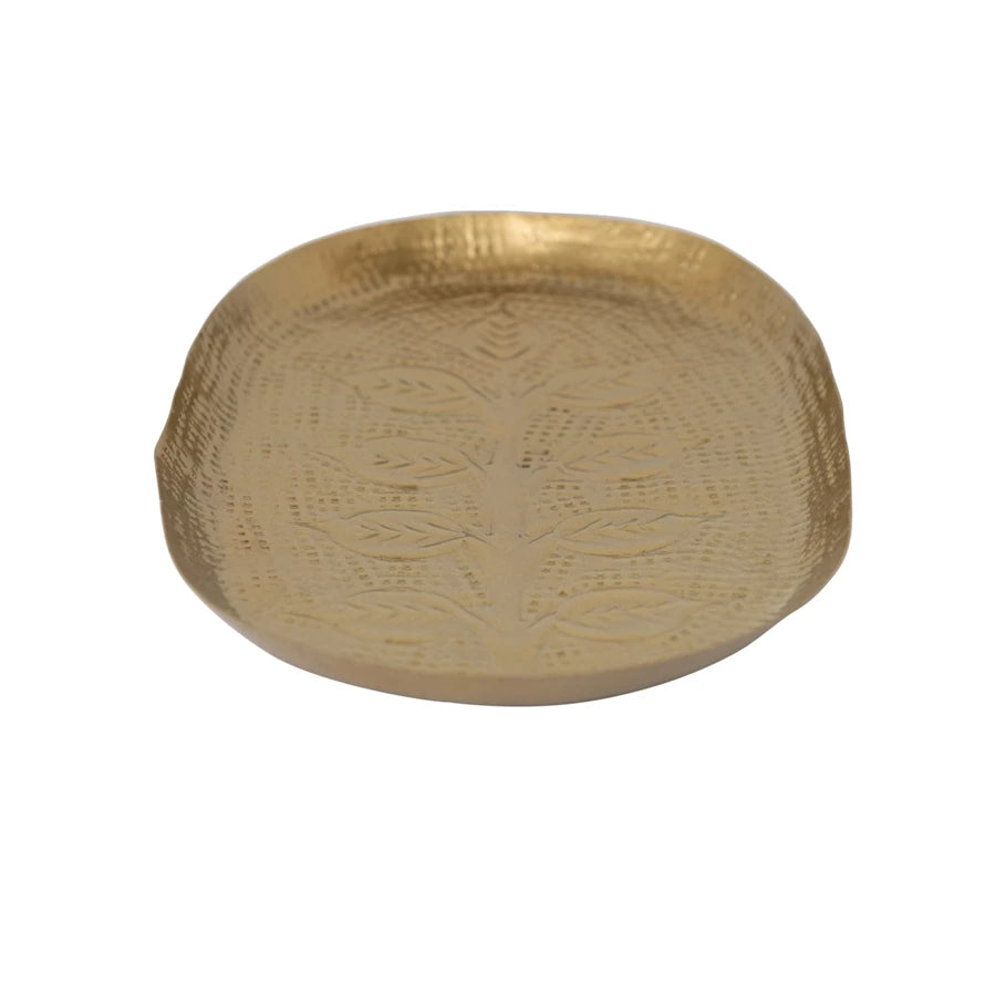 Decorative Debossed Metal Tray in Antique Gold Finish
