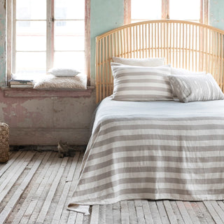 Cotton Double Cloth Bed Cover & 2 Standard Shams with Wood Buttons, King Set of 3