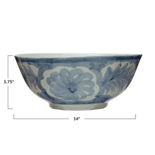 Blue & White Hand-Painted Stoneware Bowl
