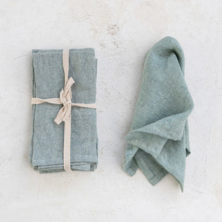 Square Stonewashed Linen Napkins Set of 4 in Mint
