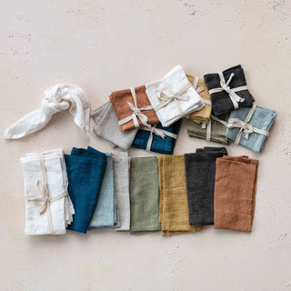Square Stonewashed Linen Napkins, Set of 4 In Ivory