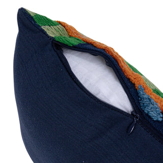 Embroidered Fabric Indoor/Outdoor Lumbar Pillow with Tufted Botanicals