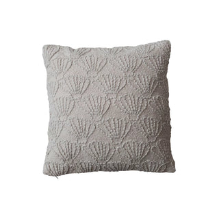 Square Hand-Embroidered Cotton & Linen Pillow with Shell Pattern