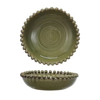 Handmade Terra-Cotta Bowl with Hobnail Edge in Green