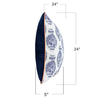 Blue Velvet & Linen Patterned Pillow