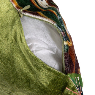Cotton Blend Velvet Printed Lumbar Pillow with Eyelash Fringe