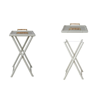 White Folding Tray Table with Bamboo Handles
