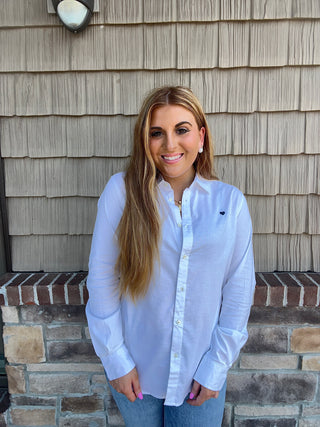 Dylan oxford shirt in white, white button down, white long sleeve 