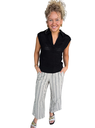 Woman in striped pants