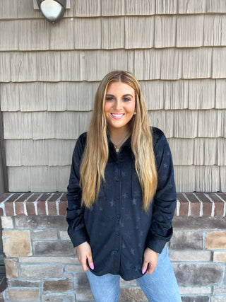 dylan Star Maeve Corduroy Shirt in Black, button down long sleeve, soft shirt, soft fabric, corduroy material