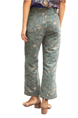 Abstract Velvet Jaquard Wide Leg Pants in Olive