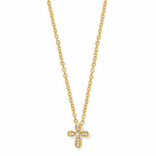 Gold necklace with a cross pendant on a white background. Brighton Enchanting Cross Necklace