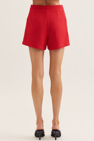 Textured Mini Shorts in Red