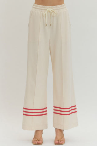 Ecru Pants with Red Trim