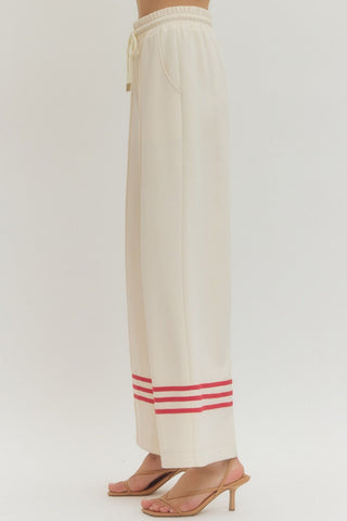 Ecru Pants with Red Trim
