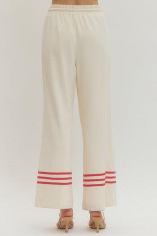 Ecru Pants with Red Trim