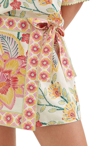 Botanical Print Wrap Front Skort in Pink