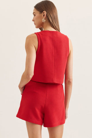 Textured Sleeveless Short Jacket in Red