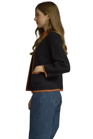 Black with Brown Trim Knit Jacket