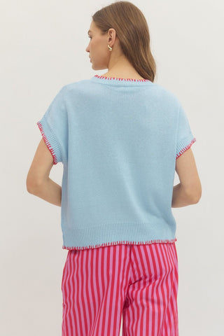 Light Blue Short Sleeve Sweater with Lobster