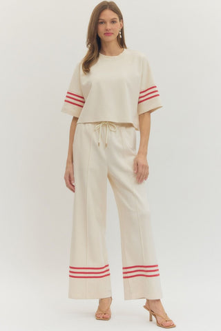 Ecru Top with Red Trim