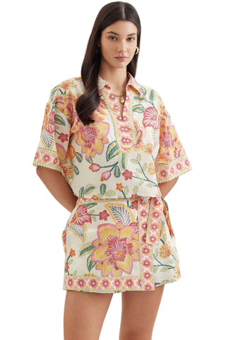 Botanical Print Wrap Front Skort in Pink