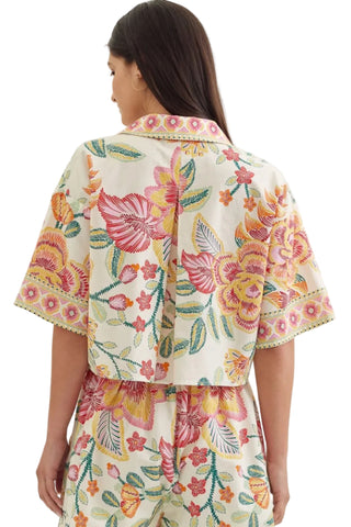 Botanical Print Short Sleeve Top in Pink