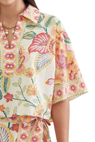 Botanical Print Short Sleeve Top in Pink
