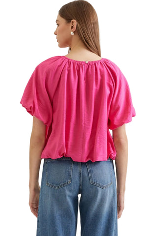 Puff Short Sleeve Top in Hot Pink