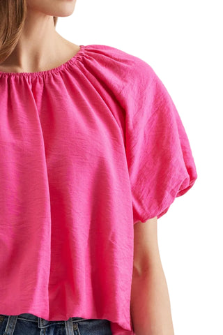 Puff Short Sleeve Top in Hot Pink