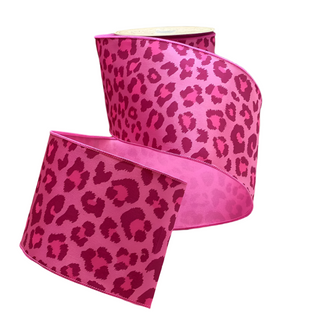 Hot Pink Satin Leopard Ribbon - SOLD BY THE FOOT