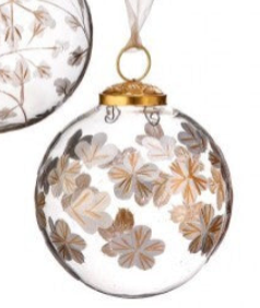 Clear Glass Etched Ball Ornament Gold Assorted 4"