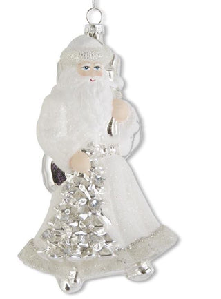 White & Silver Glass Santa Ornament