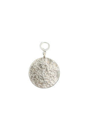 Silver round pendant with a hammered design, scarf necklace charm 