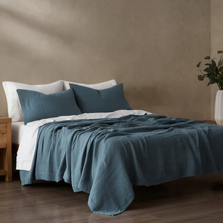 Cotton Voile Blanket Set, Storm Blue