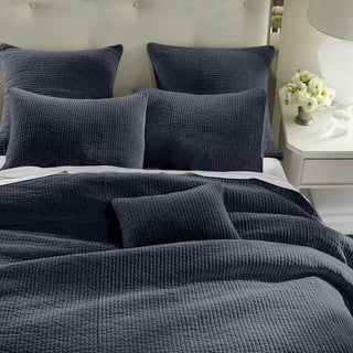 Stonewashed Cotton Velvet Quilt Set Navy