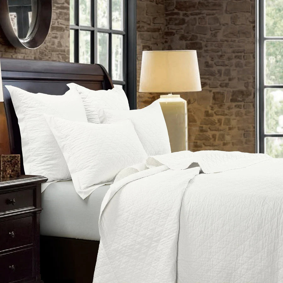 Linen Cotton Diamond Quilt Vintage White