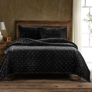 Stella Faux Silk Velvet Quilt Set Black