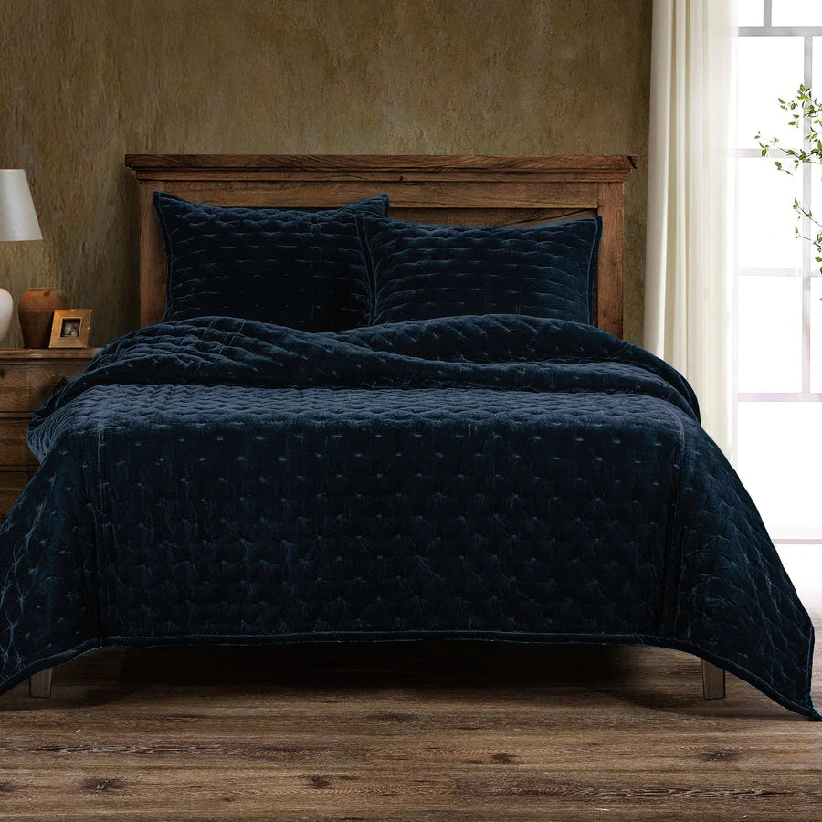 Stella Faux Silk Velvet Quilt Midnight Blue