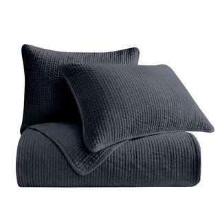 Stonewashed Cotton Velvet Quilt Set Navy