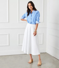 Load image into Gallery viewer, Karen Kane Contrast Ruched Sleeve Shirt, Blue Stripe
