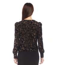 Load image into Gallery viewer, Karen Kane Puff Sleeve Velvet Burnout Top in Copper
